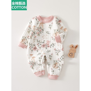 全棉母婴纯棉婴儿连体秋冬女宝宝秋装保暖衣服可爱超萌夹棉婴儿服