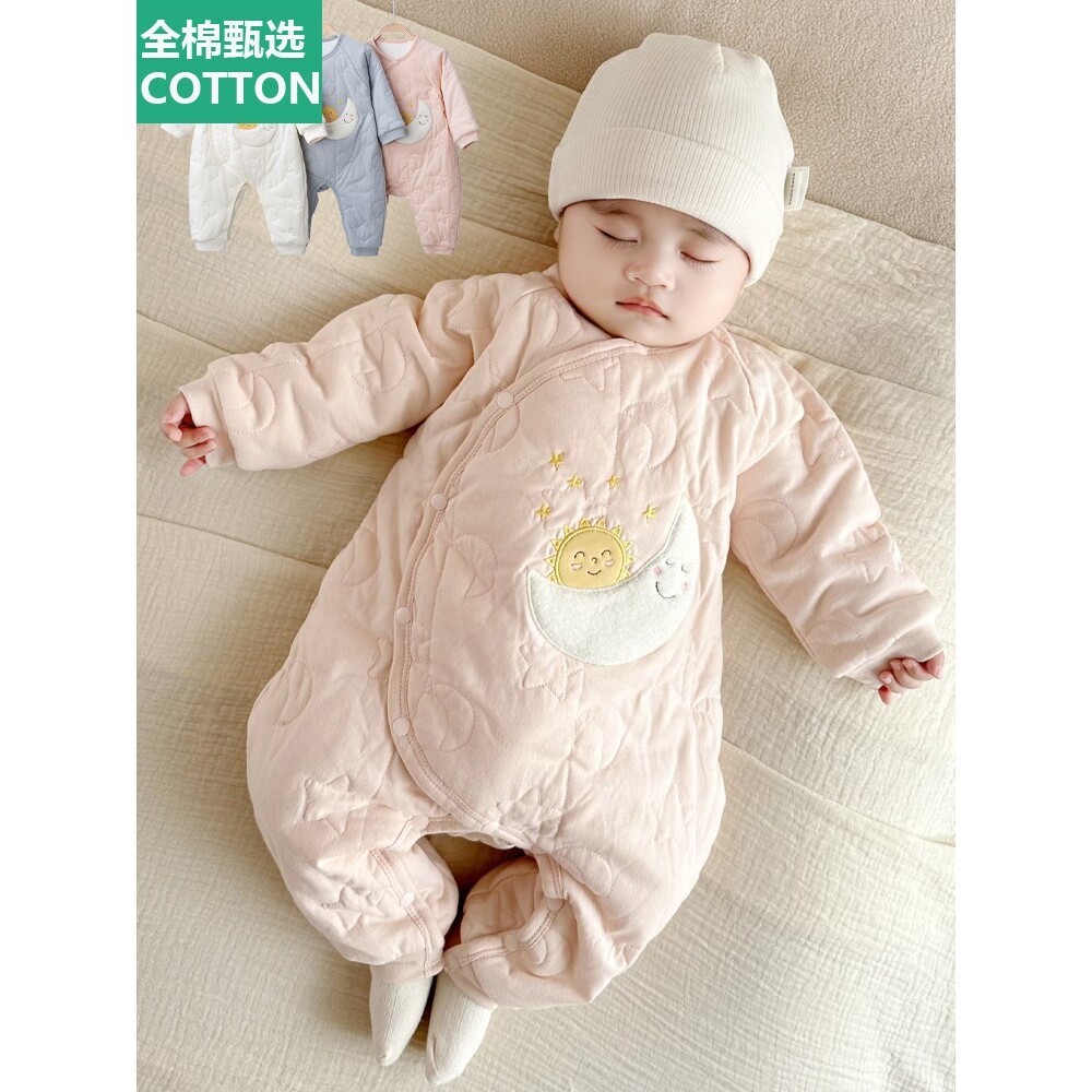 全棉母婴纯棉秋冬季宝宝连体衣婴儿护肚棉衣新生儿保暖月子服宝宝