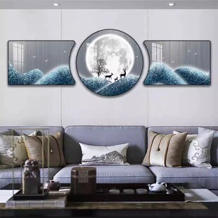 客厅装饰画福禄双全壁画现代轻奢大气三联画寓意好沙发背景墙挂画