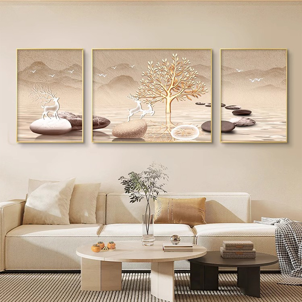 新中式客厅沙发背景墙装饰画2026新款高档大气轻奢高级感晶瓷挂画