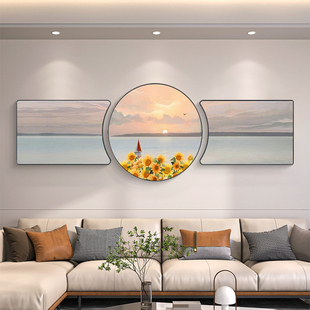 客厅装饰画珠联璧合壁画现代轻奢大气三联画寓意好春暖花开背景画