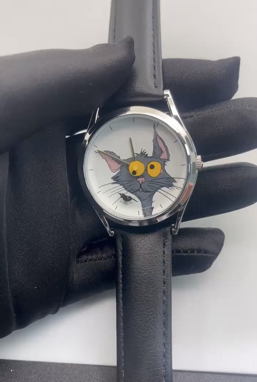 丑萌创意猫鼠手表极简风石英防水手表礼物