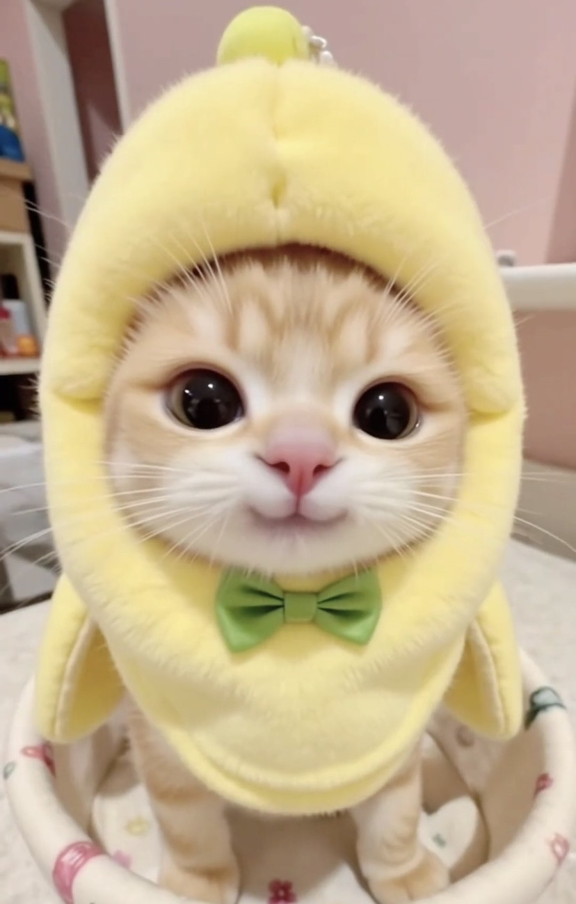 香蕉猫mini头套可爱猫咪摆拍道具头套毛绒玩具香蕉猫幼猫安抚公仔