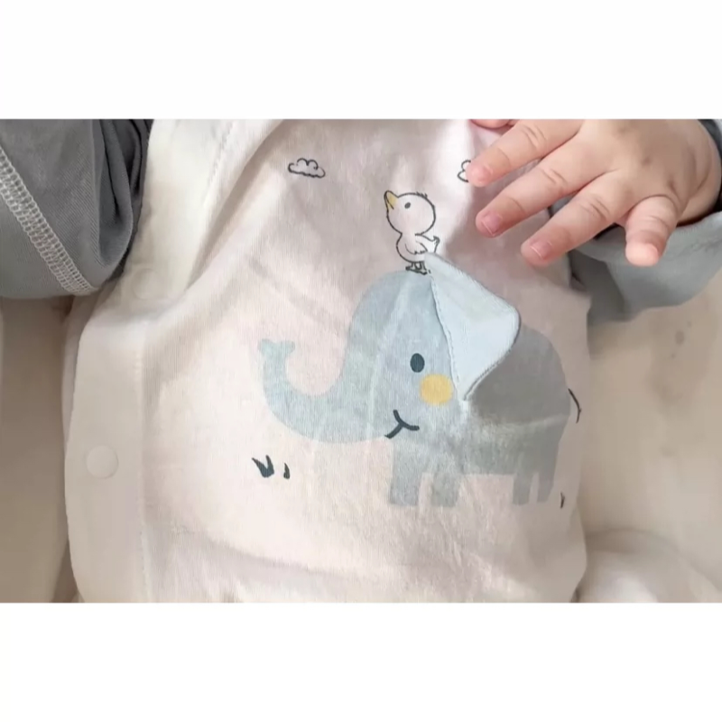 婴儿衣服春秋无骨长袖小象睡衣宝宝连体衣薄空调服新生儿夏0-12月