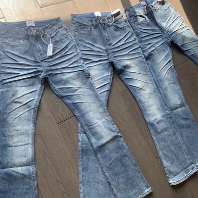 纪璇jeXCleanfit冰蓝猫须牛仔裤