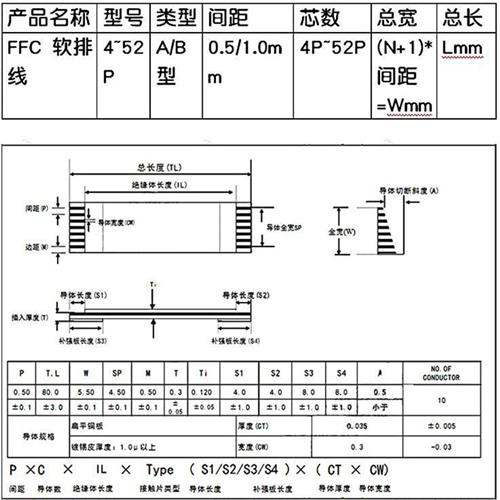 整包FFC/FPC软排线扁平线4P/6/8/10/12/14//20-60P 0.5/1.0mm间距