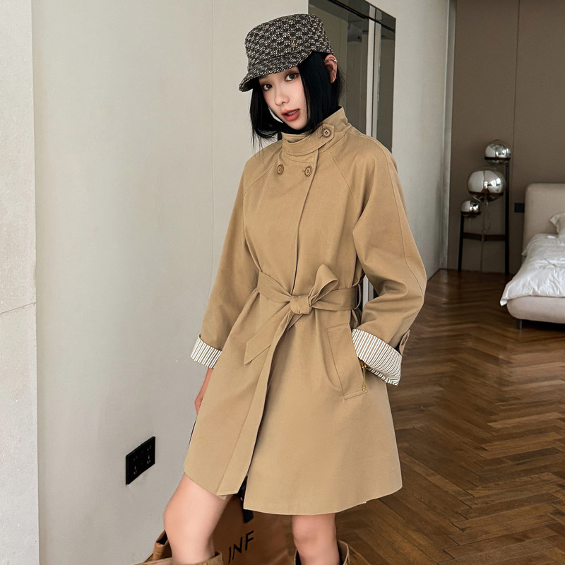 高级感宽松收腰一手长全棉风衣女