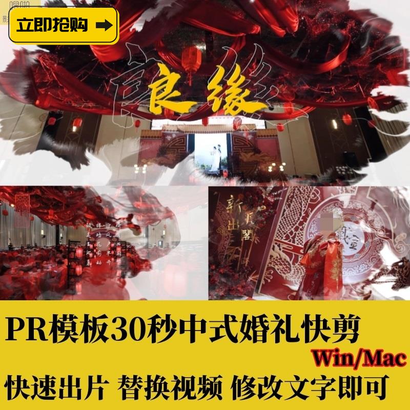 PR婚礼快剪30秒模板中式水墨泼墨字幕转场插件预设预告MV花絮素材