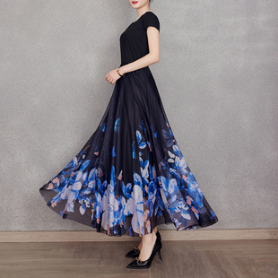 高腰显瘦长裙子 大码 大摆网纱渐变花色中长款 半身裙女气质优雅新款