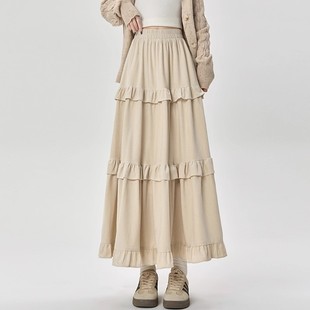 百褶蛋糕半身裙女秋冬长款 显瘦遮胯垂感a字大摆伞裙 高腰百搭修身