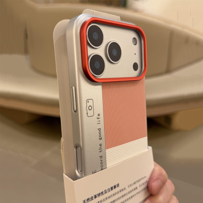 少女粉白高级感奢华条纹拼接秒变相机适用苹果17promax手机壳iPhone16pro金属镜框小米15/14/132Ultra个性硬+