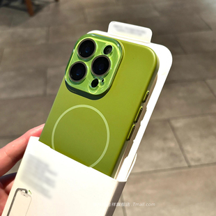 14plus薄13柔润12肤感硬 细圈磁吸适用苹果16ProMax手机壳iPhone15 必冲呀 超治愈牛油果绿水晶镜头Beats同款