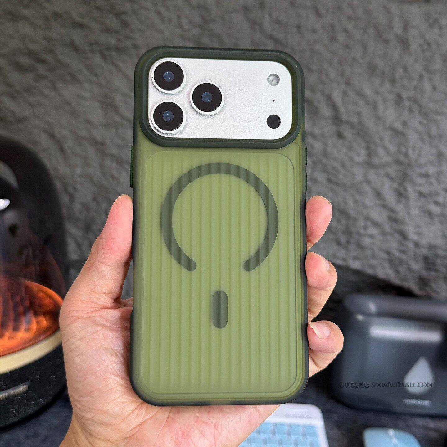 小众ins琥珀绿瓦楞光栅二合一磁吸适用iPhone16手机壳17promax苹果14软硅胶13防摔12小米15华为mate70/60pro+