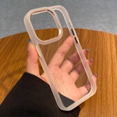 磨砂透白色金属镜框大孔17适用16苹果15手机壳14ProMax高级感高清透明亚克力新12 13mini硅胶防摔保护套XR硬8