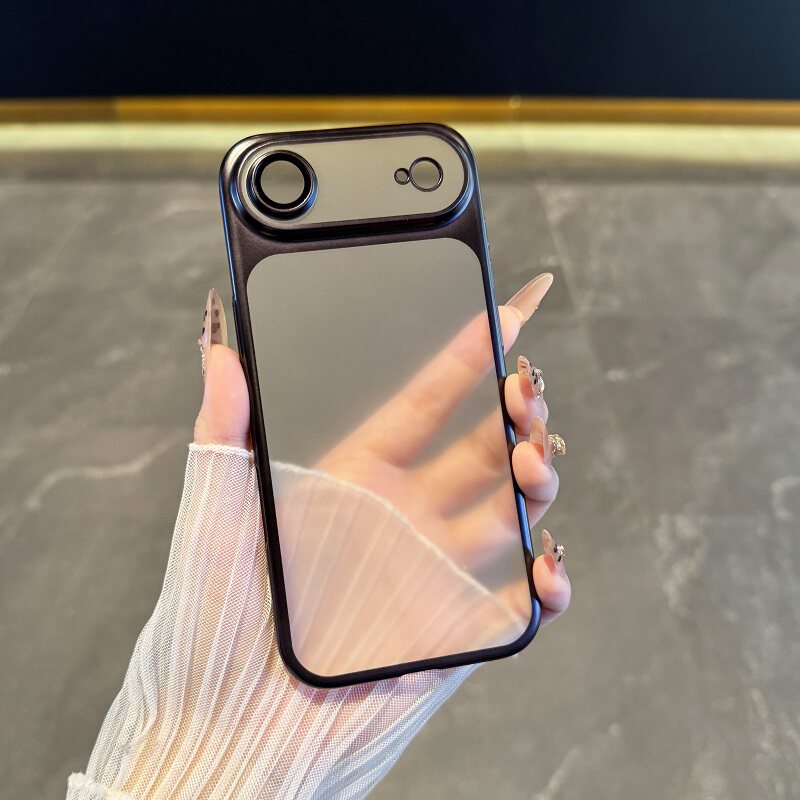 高级电镀磨砂透明pc带镜头膜全包苹果Air手机壳适用iPhone17promax亚克力16/15plus超薄14/132pro极简精孔银+