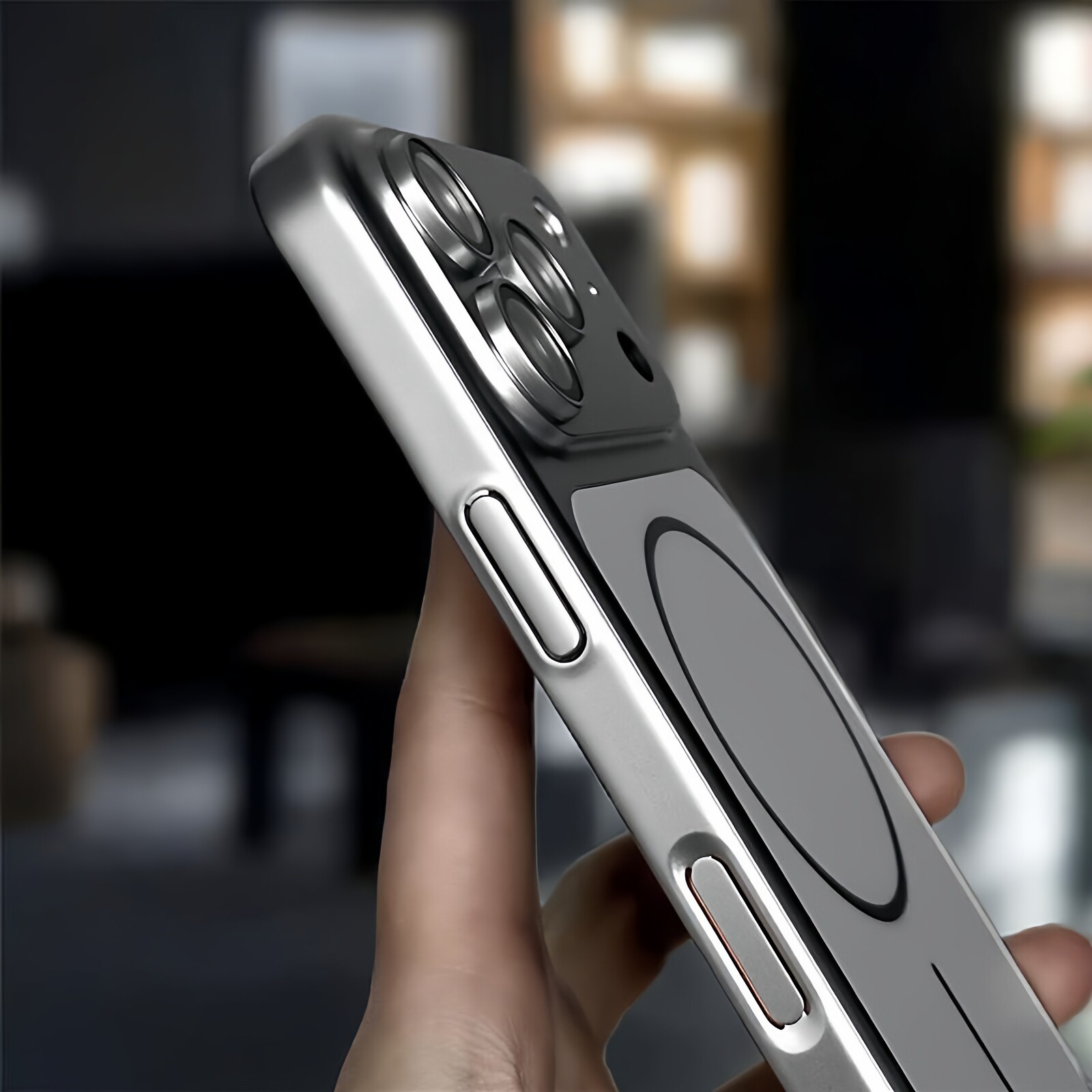 金属漆电镀pc带镜头膜全包保护细圈磁吸适用Air苹果17promax手机壳iPhone16/15/14磨砂pc亚克力3硬薄高级银白