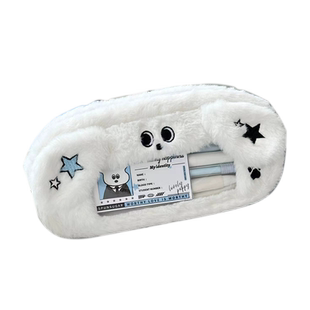 新款毛绒猫咪小狗大容量笔袋可爱简约文具盒高颜值修狗桌面收纳袋初高中学生设计感小众甜美ins日系风文具袋