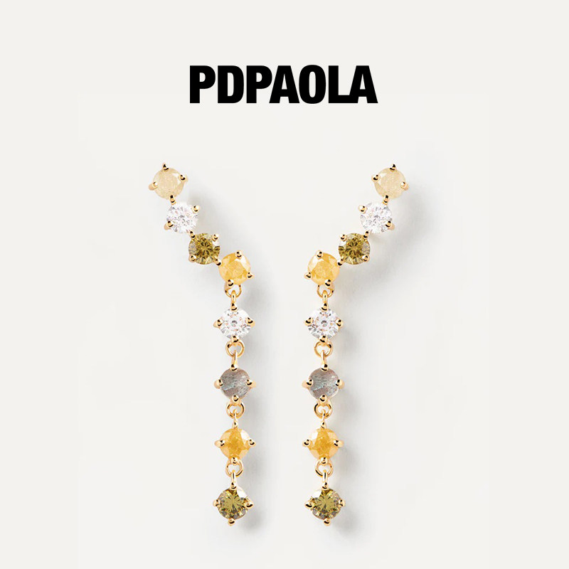 PDPAOLA耳钉女彩色宝石Panorama925纯银耳饰耳环2022年新款潮小众