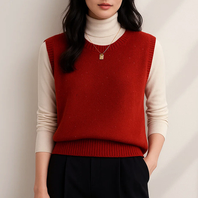 Grace&Glam 满天星圆领全羊毛百搭马甲 法式复古时尚百搭保暖透气