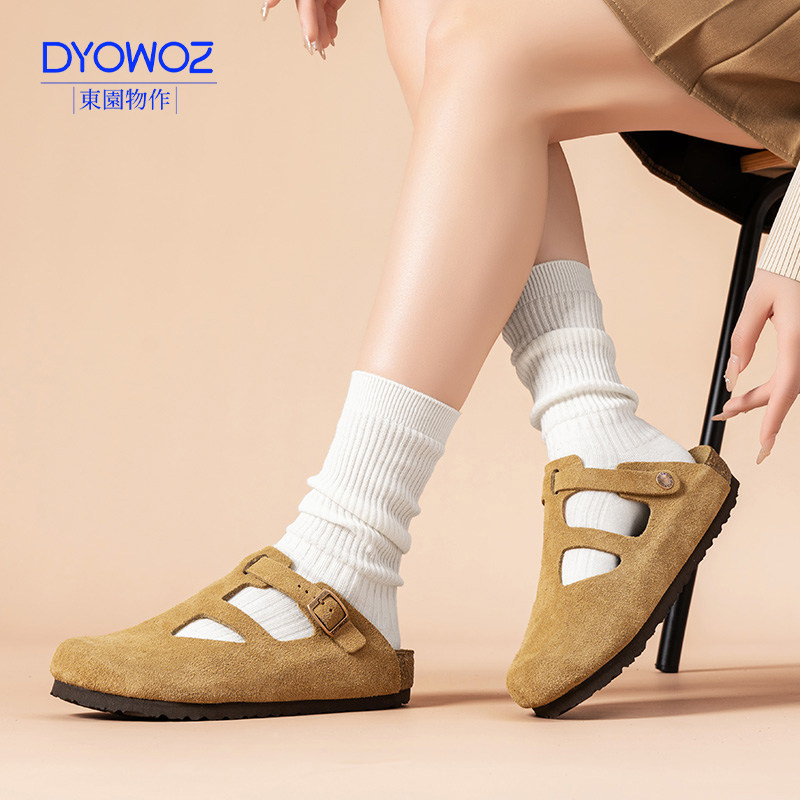 东园物作DYOWOZ真皮软木勃肯鞋镂空透气2025年春半包头拖鞋女外穿,女鞋,包头拖,淘宝优惠券,粉丝福利购,淘宝优惠卷