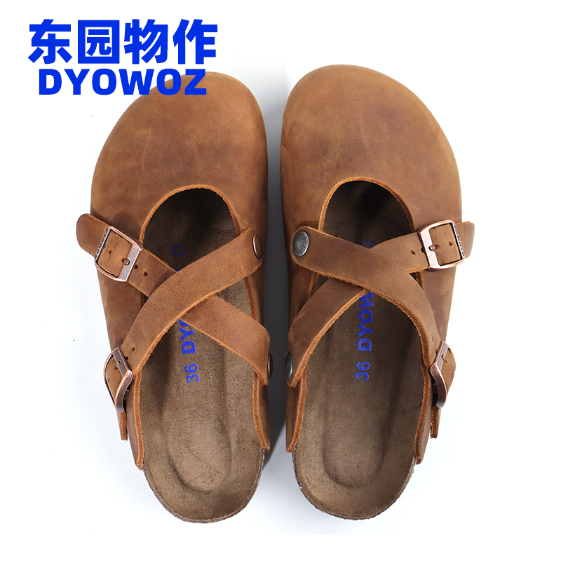 東园物作交叉时尚头层牛皮女鞋