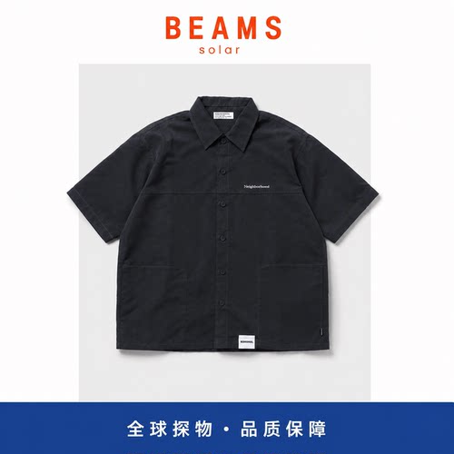 【SOLAR BEAMS】日系潮牌经典标签短袖衬衫 新款工装宽松翻领衬衫