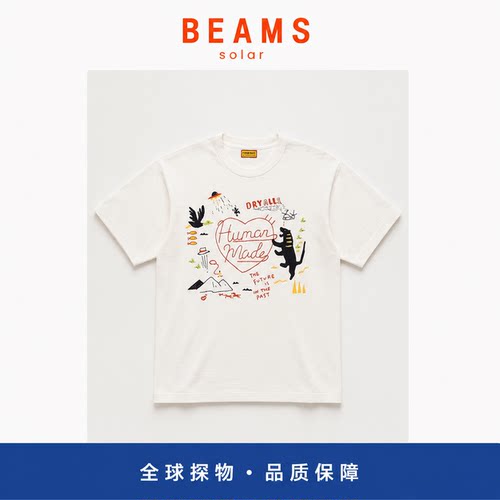 【SOLAR BEAMS】圆领手绘风格刺绣图案短袖T恤趣味宽松上衣T