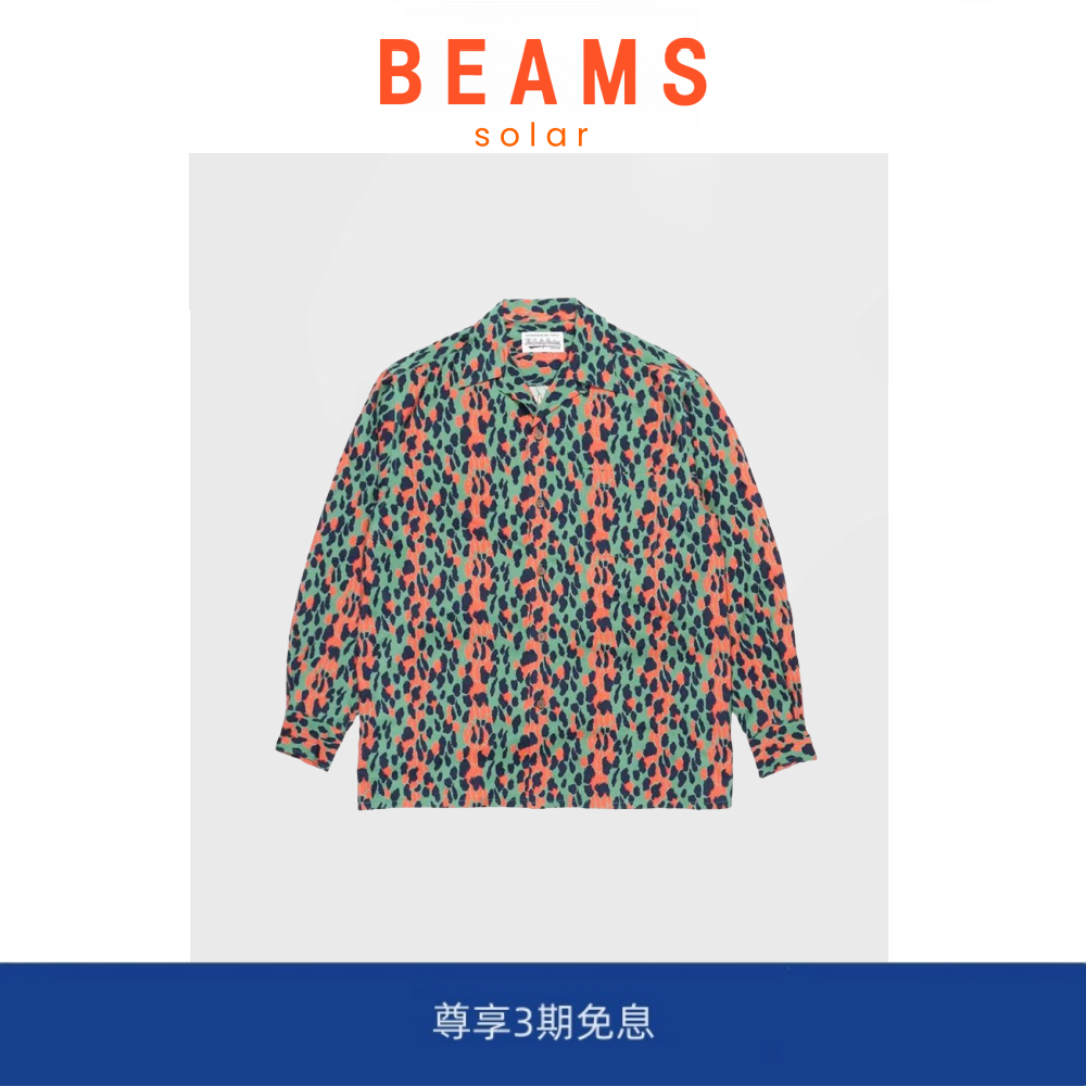 【现货】SOLAR BEAMS 22AW日系LEOPARD 古巴领休闲豹纹长袖衬衫男