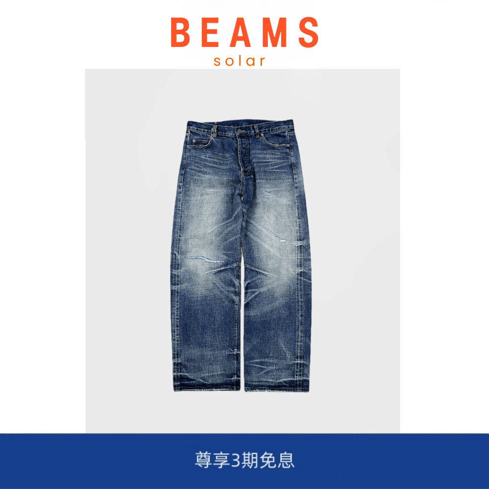 【SOLAR BEAMS】赤耳美式复古蜂窝自然做旧水洗牛仔裤男直筒长裤图片