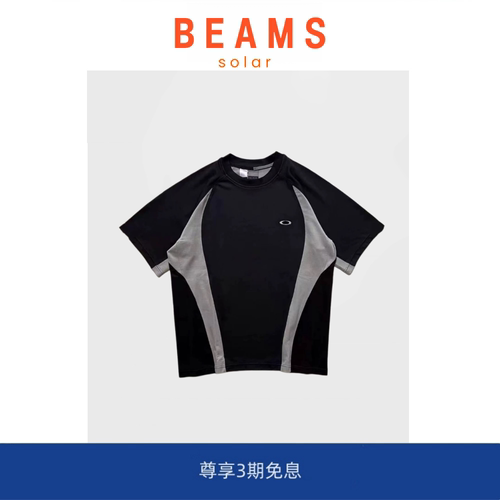 【SOLAR BEAMS】复古几何拼接拼色夏户外速干透气运动圆领短袖T恤