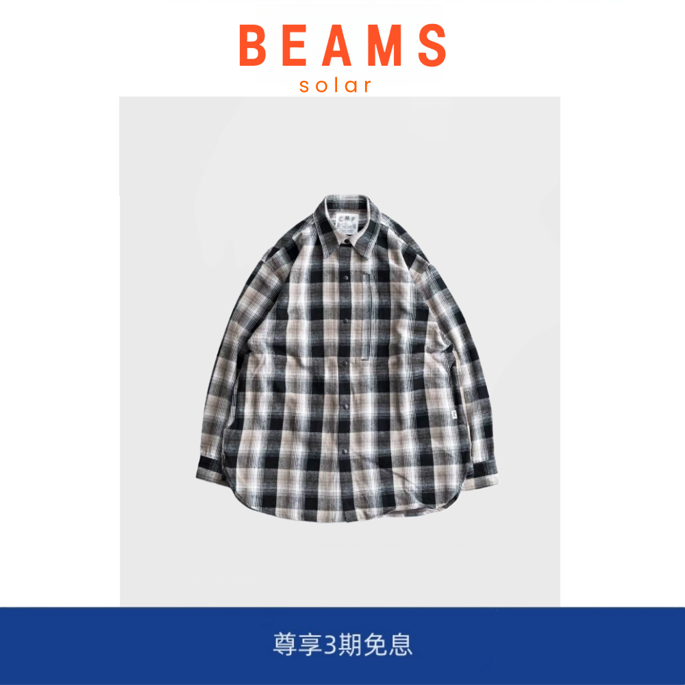【SOLAR BEAMS】日系重磅机能复古法兰绒宽松格子长袖衬衫外套