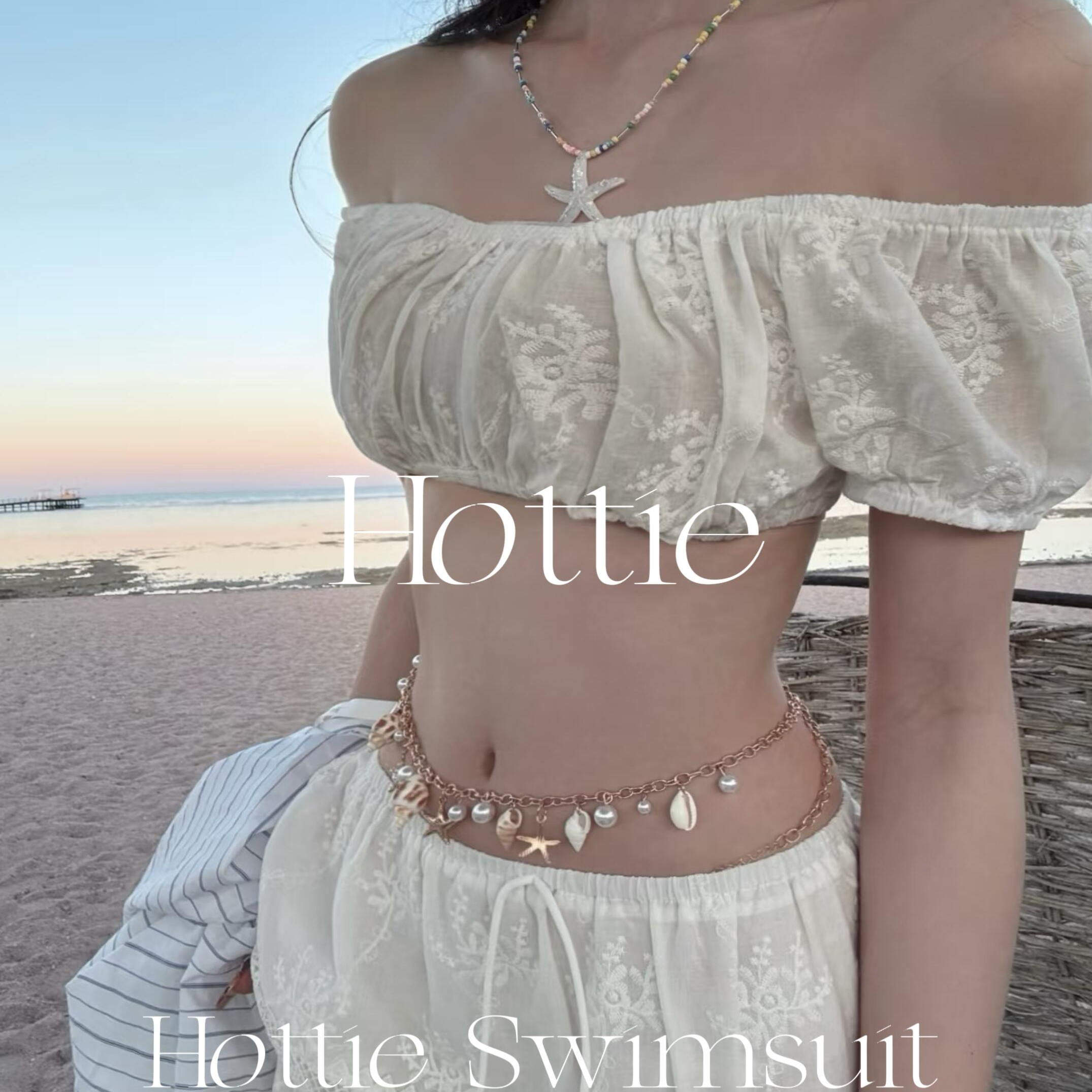 少女祈祷】白色纯欲波西米亚抹胸一字肩bikini海边泡温泉度假长裙