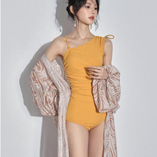 橘子花海 ins风简约连体三角泡温泉复古度假泳衣 泳衣女2025新款