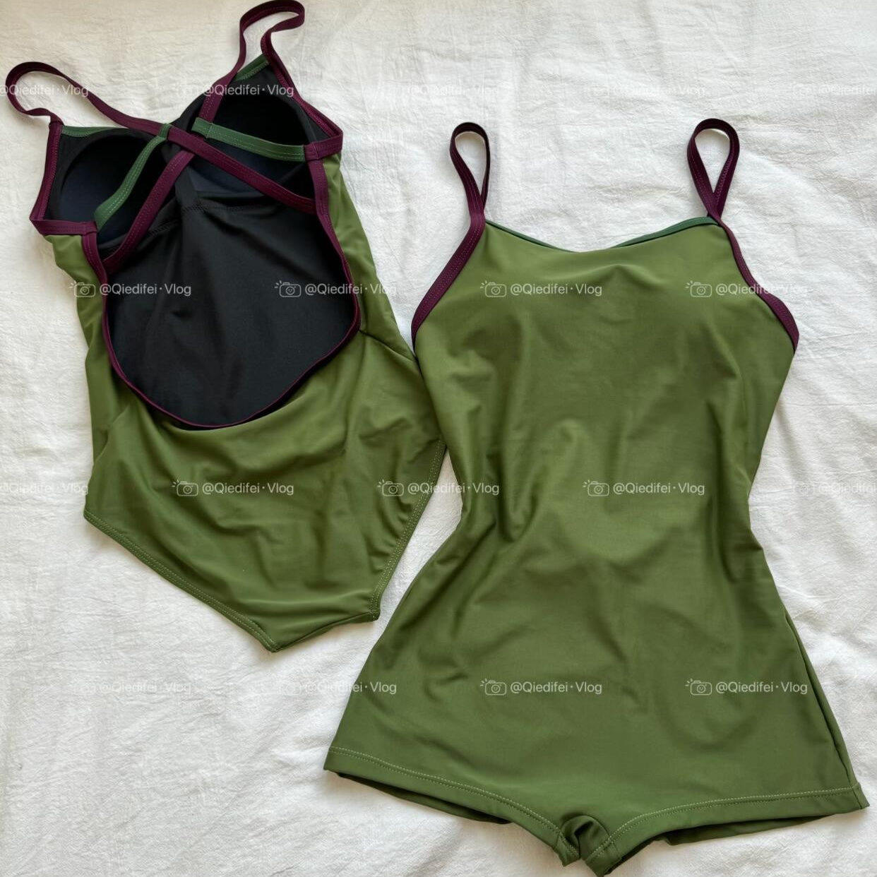 《苔藓绿》女款竞速游泳馆专用保守新款高级感修身连体平角泳衣女