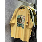 外贸清仓 品牌尾货捡漏潮牌卡通小熊印花纯棉宽松男女短袖 T恤上衣