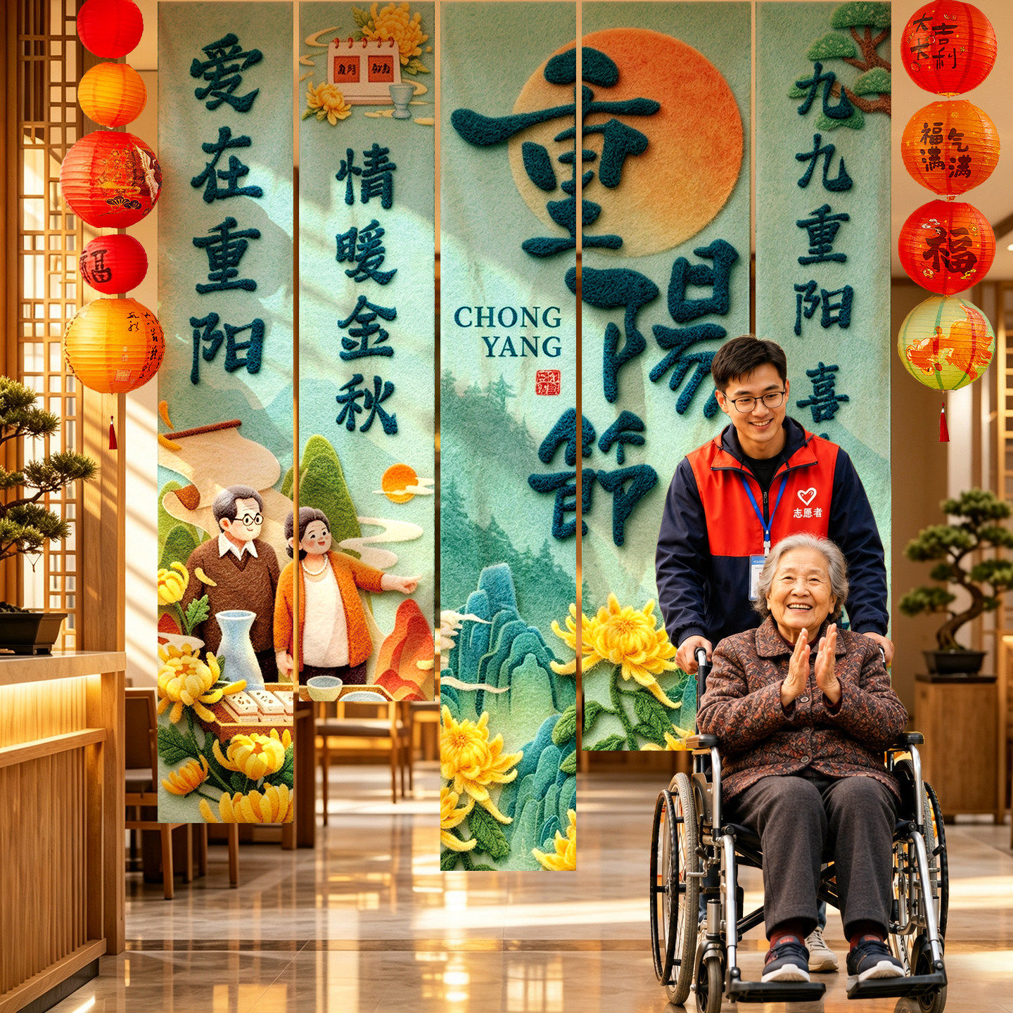 重阳节场景装饰布置背景条幅敬老院社区活动打卡拍照道具横幅挂布