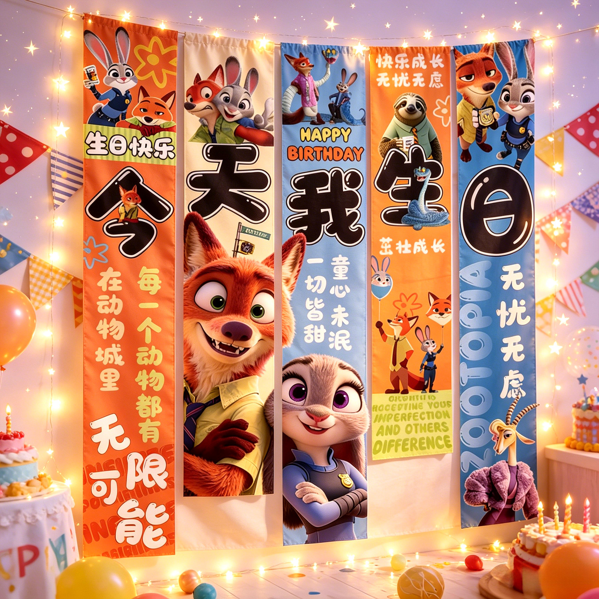 疯狂动物城儿童生日挂布宝宝周岁派对布置餐厅背景墙场景装饰条幅