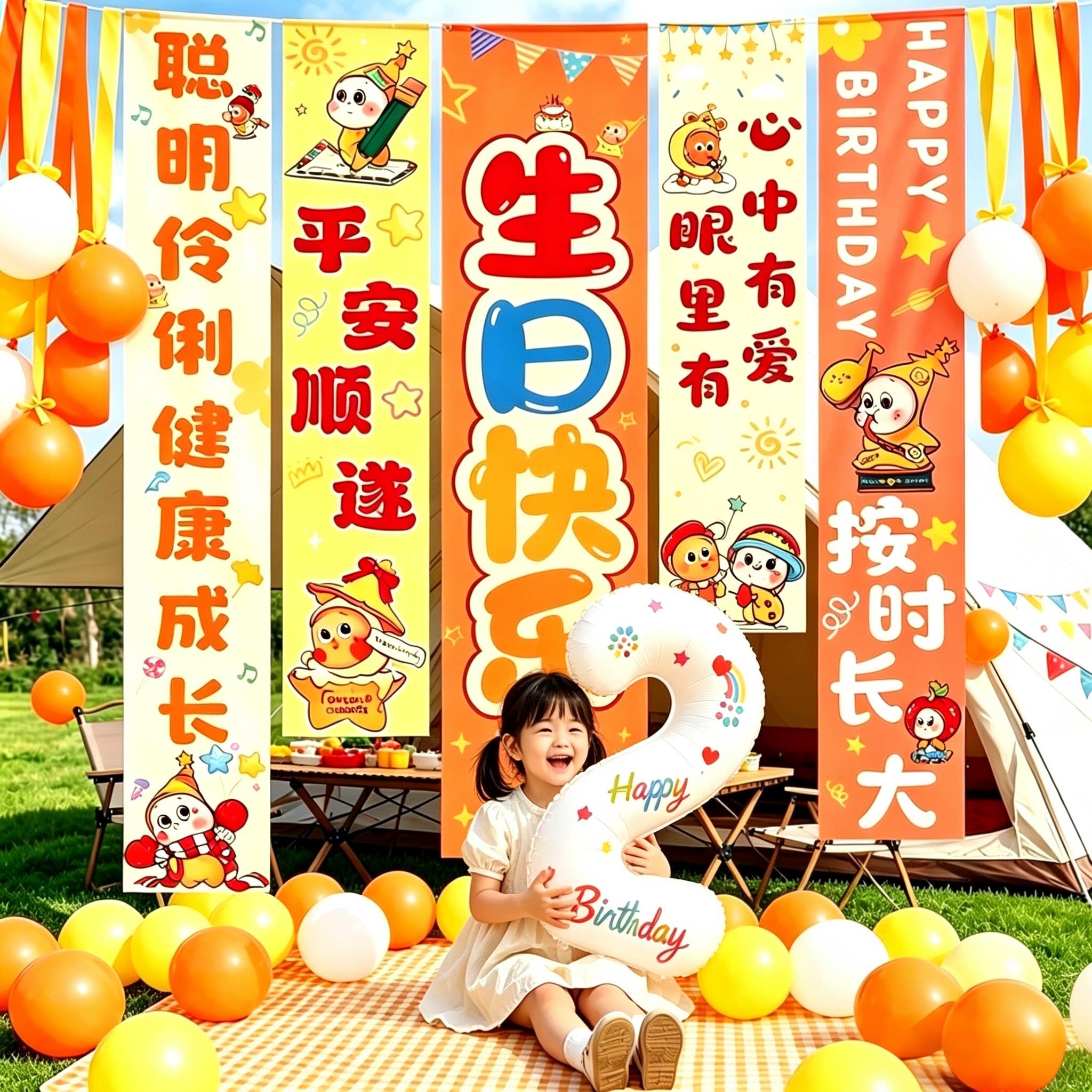 星星人主题儿童生日海报挂布条幅宝宝周岁背景墙气球氛围场景装饰