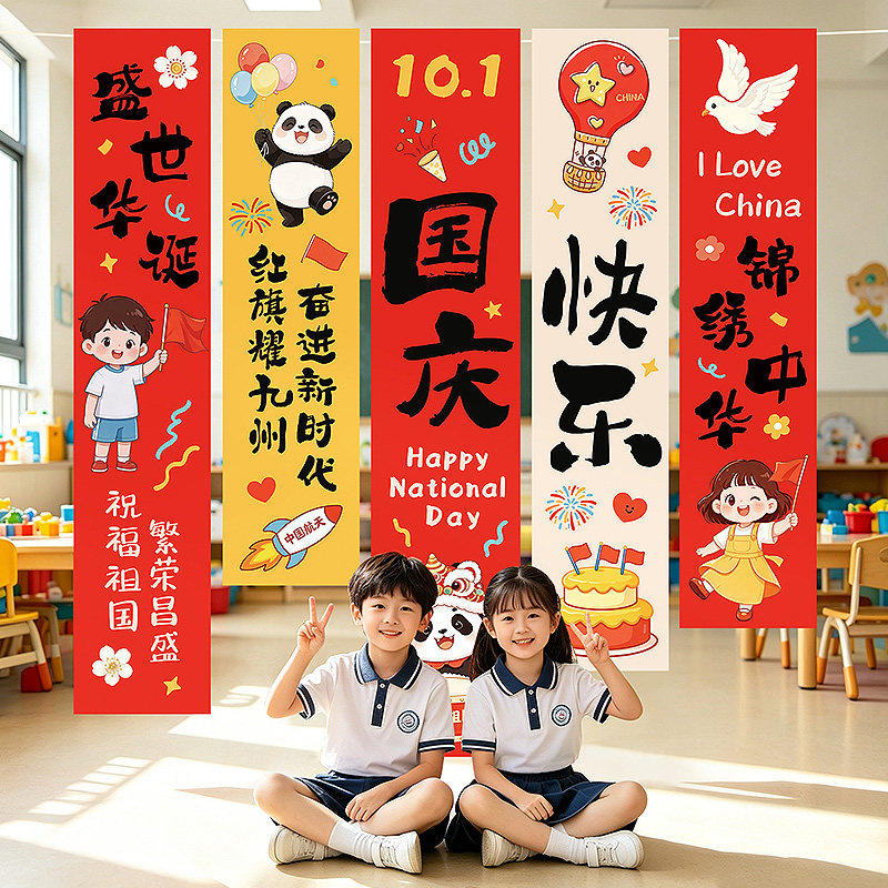 国庆节氛围布置场景装饰挂布条幅幼儿园教室班级背景店铺橱窗道具