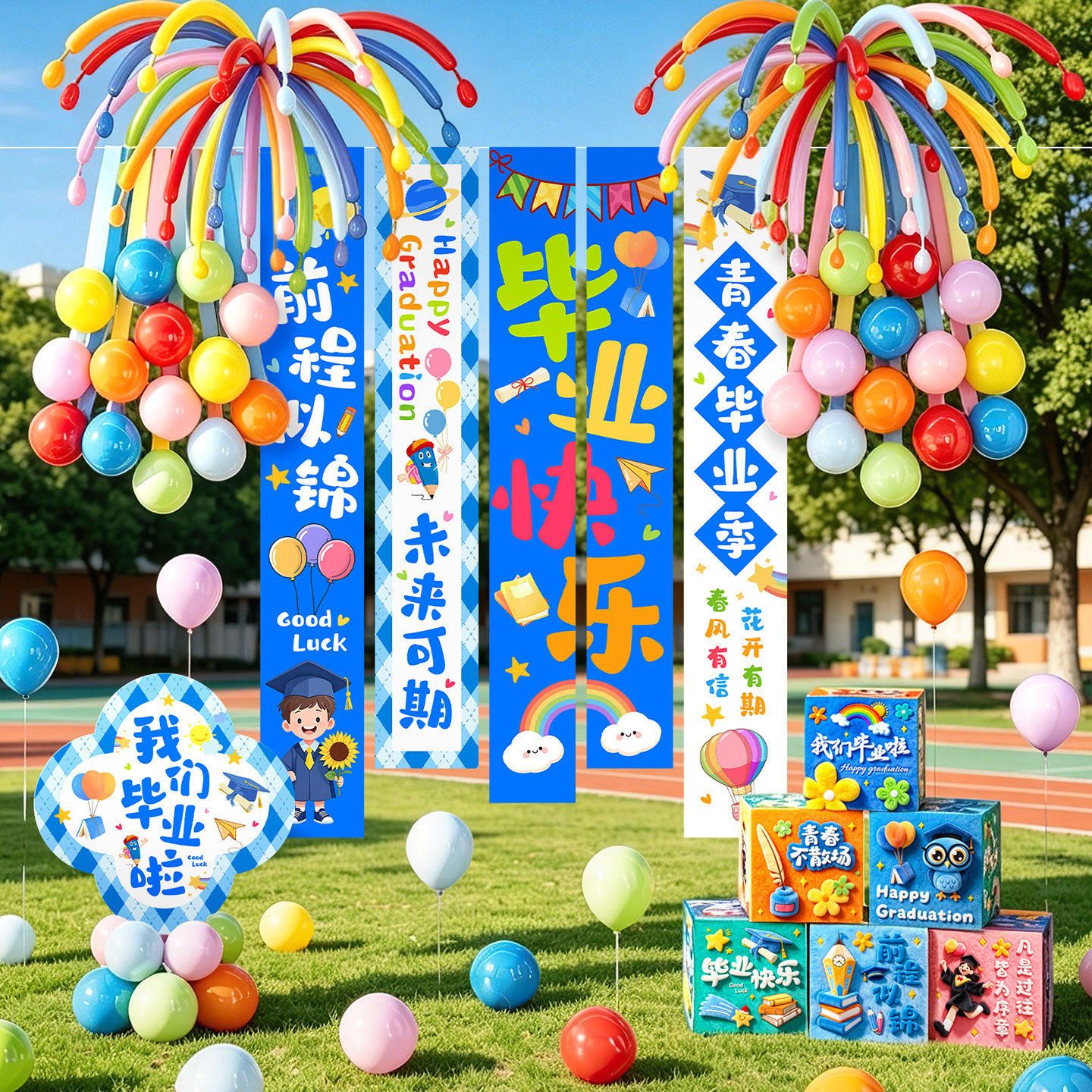 学校毕业季挂布气球kt板装饰横幅布置幼儿园教室班级黑板背景条幅