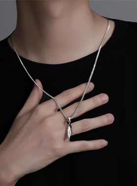 复古许愿石项链潮男个性中性风陨石拼色吊坠男士嘻哈毛衣链配饰