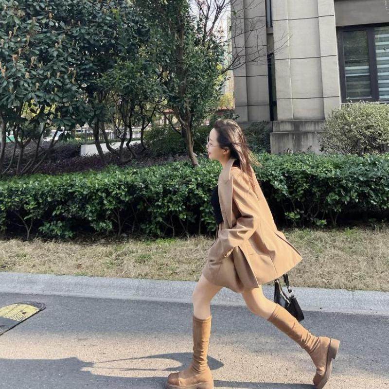 李刀刃定制款小个子2023早春新款质感休闲气质咖色中长款西装套装