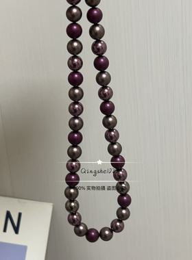 实拍S925银扣丝绒紫棕色限量混彩进口施家华子5810珍珠时尚项链