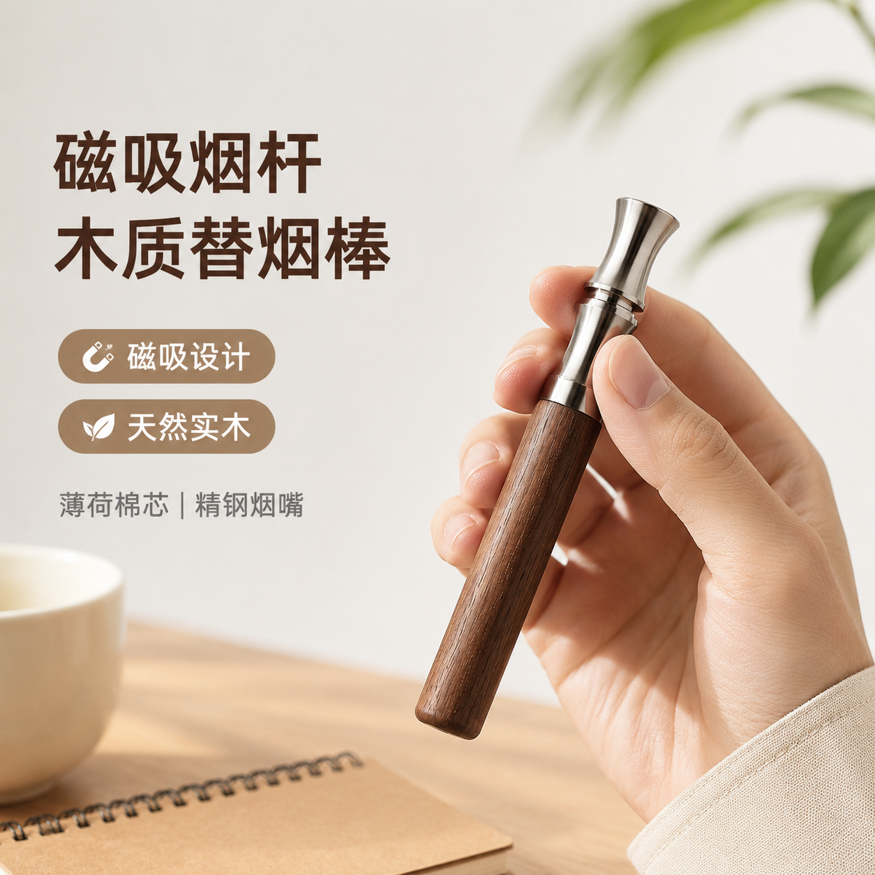 磁吸烟杆木质替烟木棒实木加精钢辅助戒烟神器薄荷棉芯烟嘴替代棒