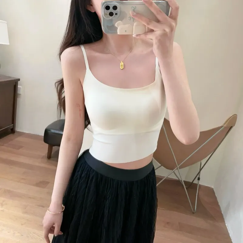 HM2221巨舒适无痕裸感短款打底吊带背心一体式带胸垫内衣女25