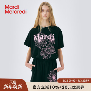 多巴胺 新款 MardiMercredi小雏菊百合三花短袖 t恤宽松上衣女夏季