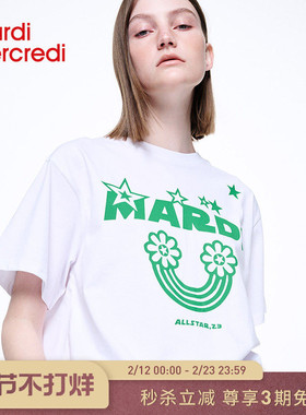 MardiMercredi字母彩虹印花短袖t恤星星图案宽松显瘦休闲百搭女