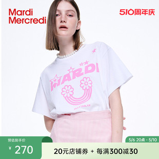 t恤星星图案宽松显瘦休闲百搭女 MardiMercredi字母彩虹印花短袖