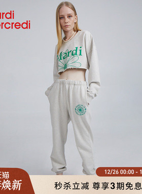 MardiMercredi松紧腰束脚小雏菊刺绣卫裤男女同款百搭休闲长裤