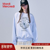 MardiMercredi圆领套头连帽卫衣小雏菊多花徽章刺绣上衣男女同款